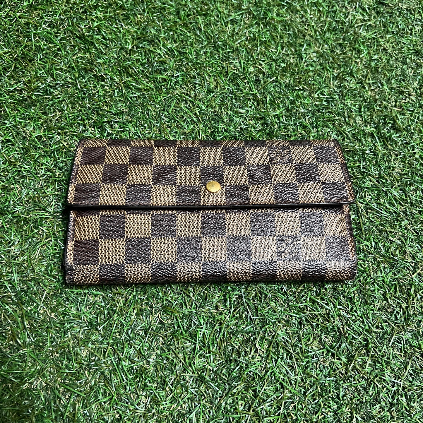 1990s Louis Vuitton Damier Ebene Sarah Brown Wallet USED x14075