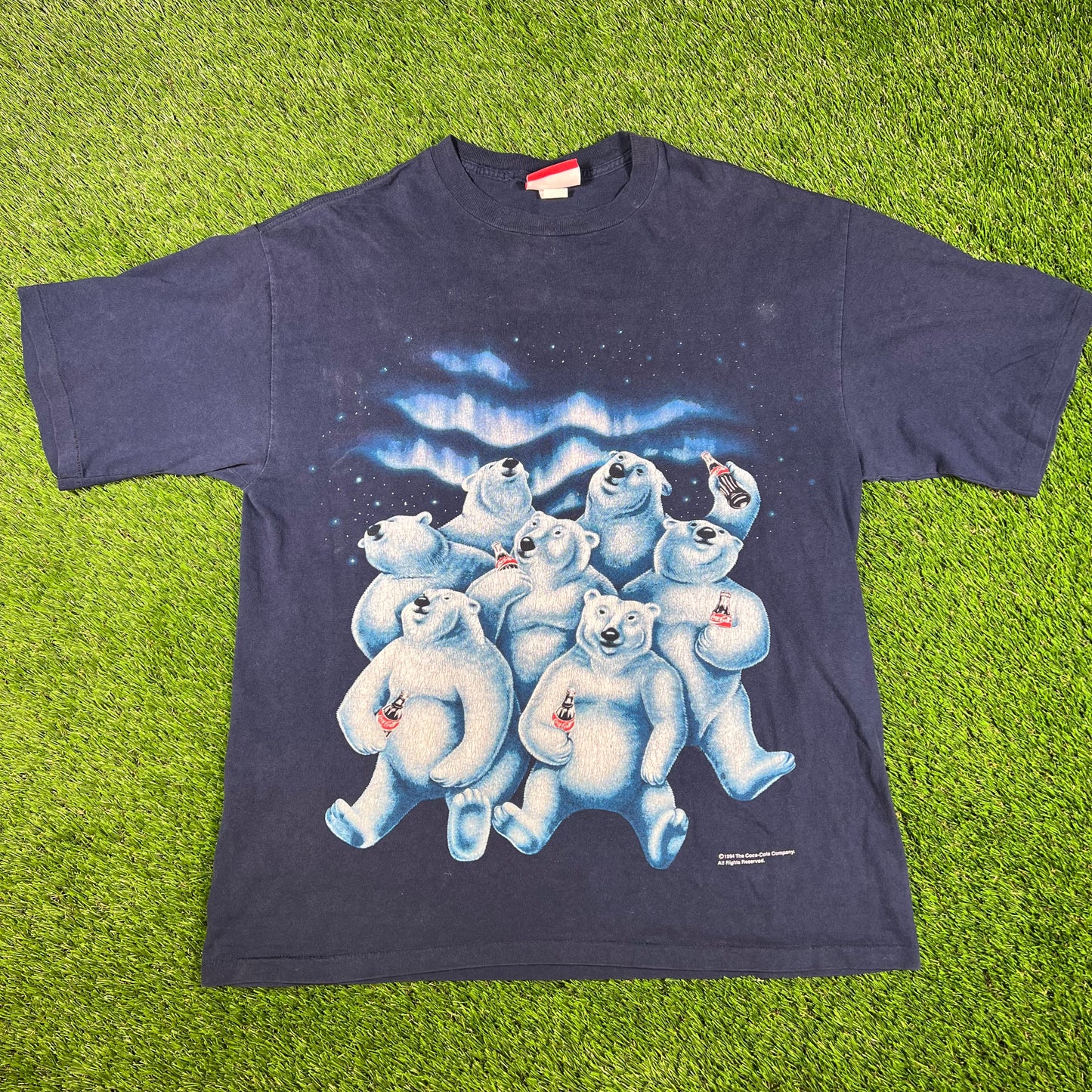 1994 Coca Cola Polar Bears Navy Blue Tee Size XL USED v16595