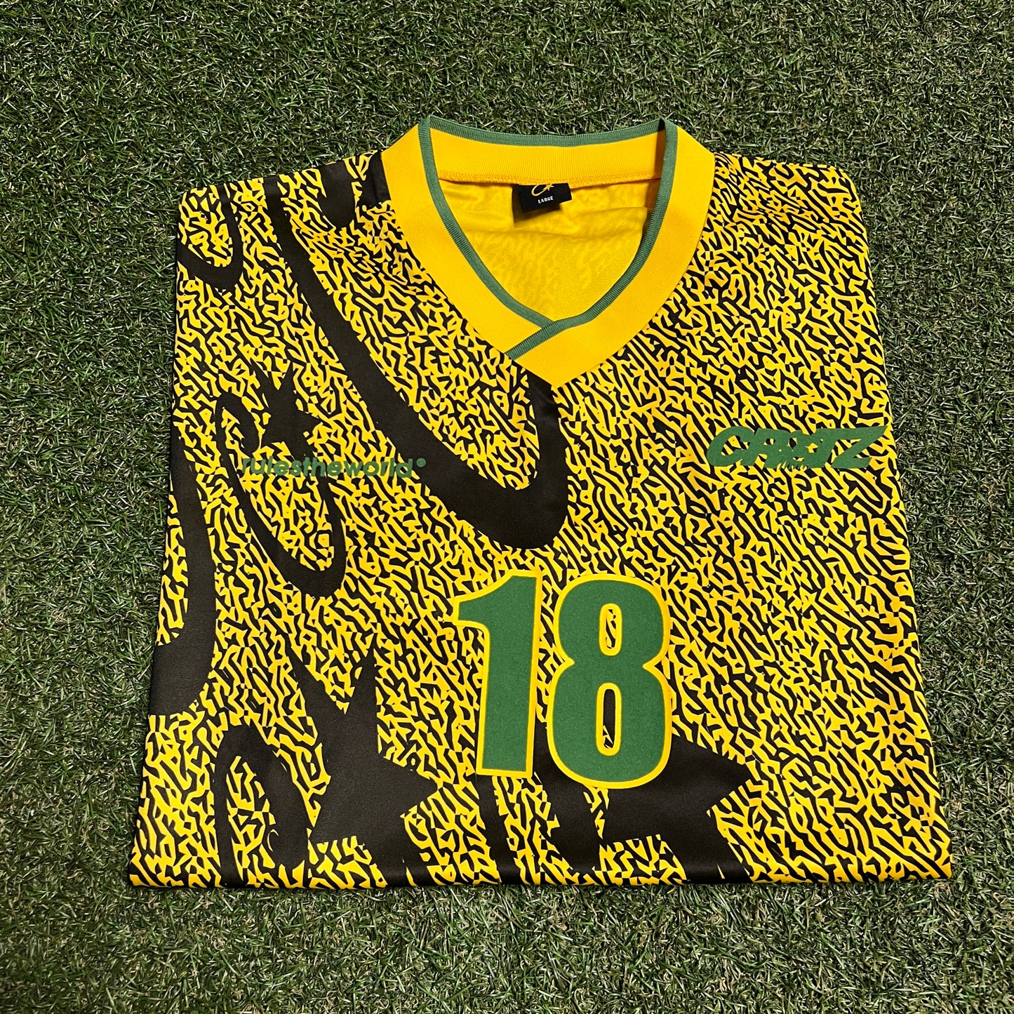 Corteiz Carni Stellations Yellow/Green Football Jersey Size Large NEW x13928