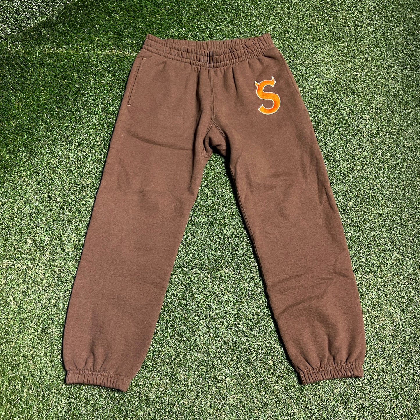 Supreme "S" Logo Brown Sweatpants Size Small USED x14187