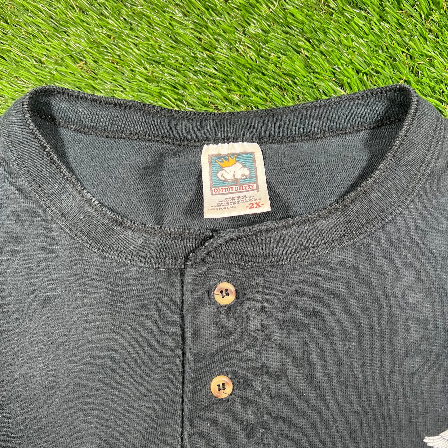 2001 Texas State Rally Fort Worth Henley Cropped Black Tee Size XXL USED V17465