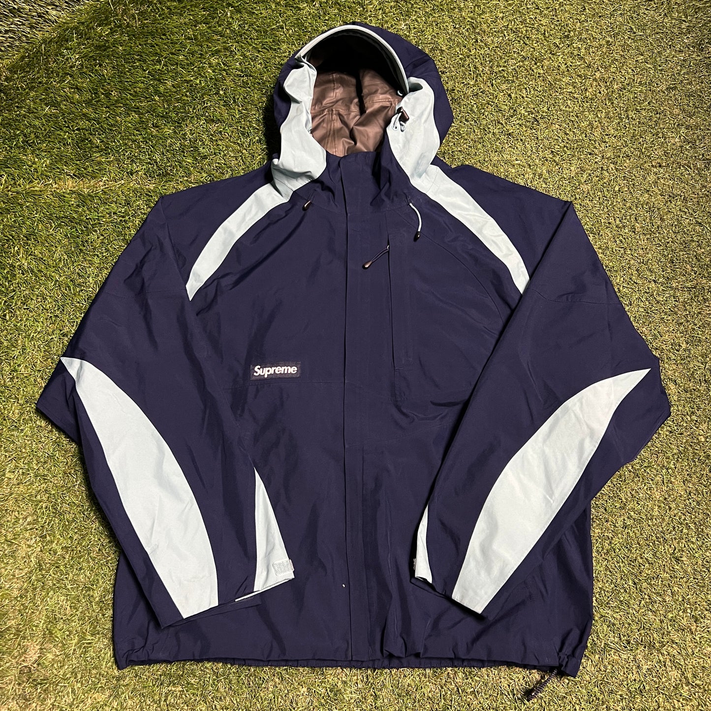 Supreme Gore Tex Paclite Navy Blue Light Jacket (2022) Size Small USED x13848