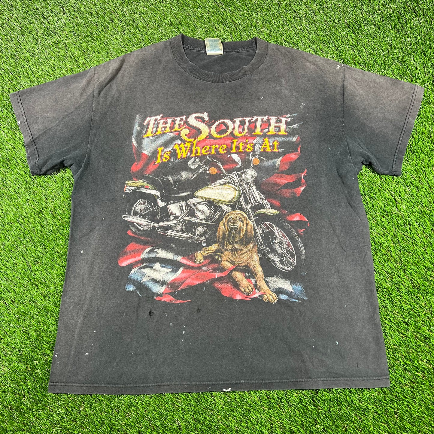 1990s Motorcycle The South Is Where Its At Black Tee Size Large USED v16792