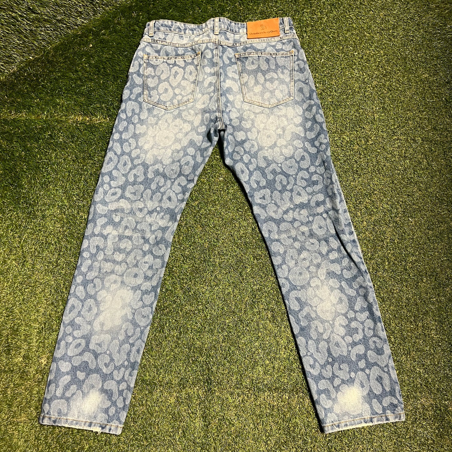 Drake Ovo Leopard Print Blue Jeans Size 32 USED x14233