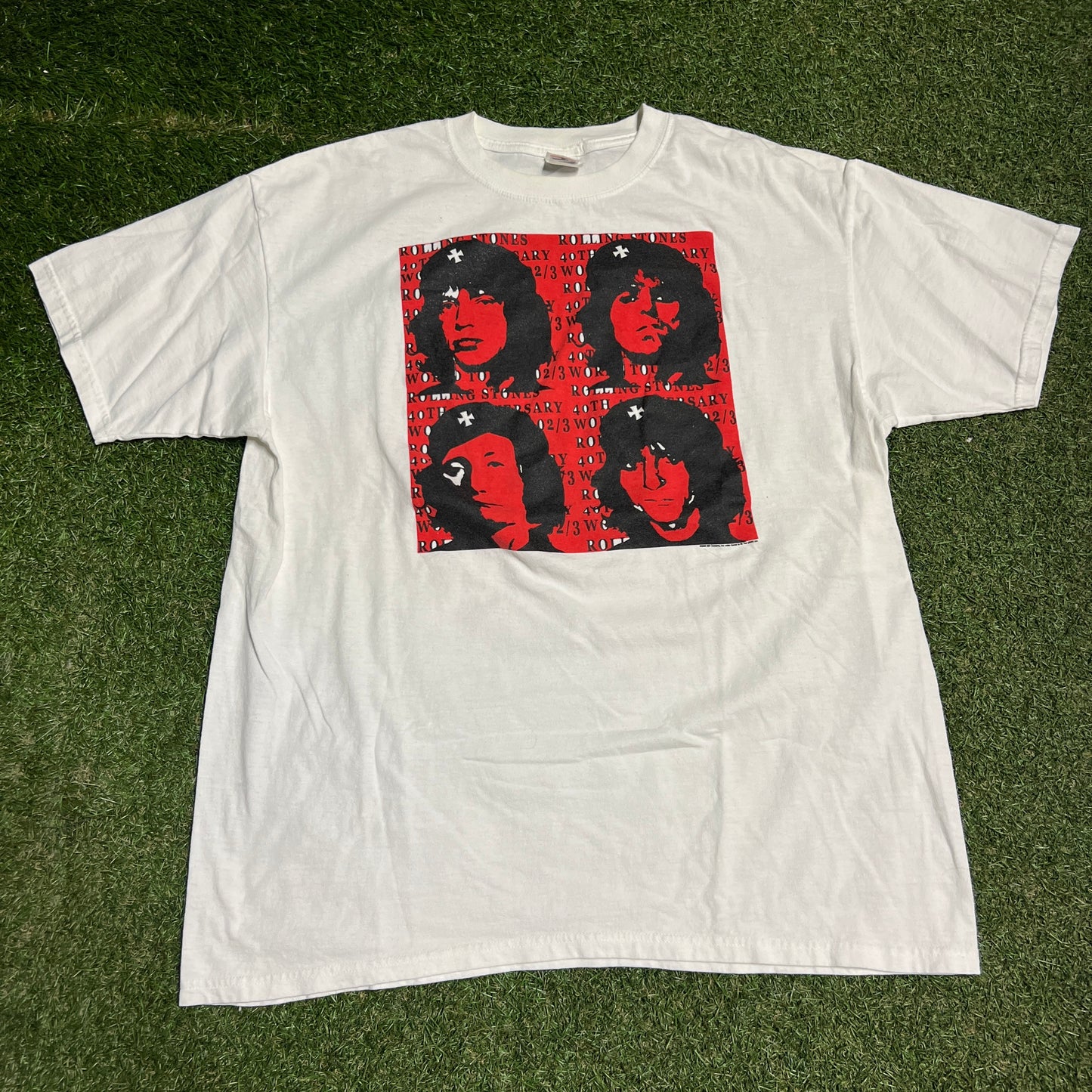 2002 Roling Stones 40th Anniversary White Band Tee Size XL USED v16325