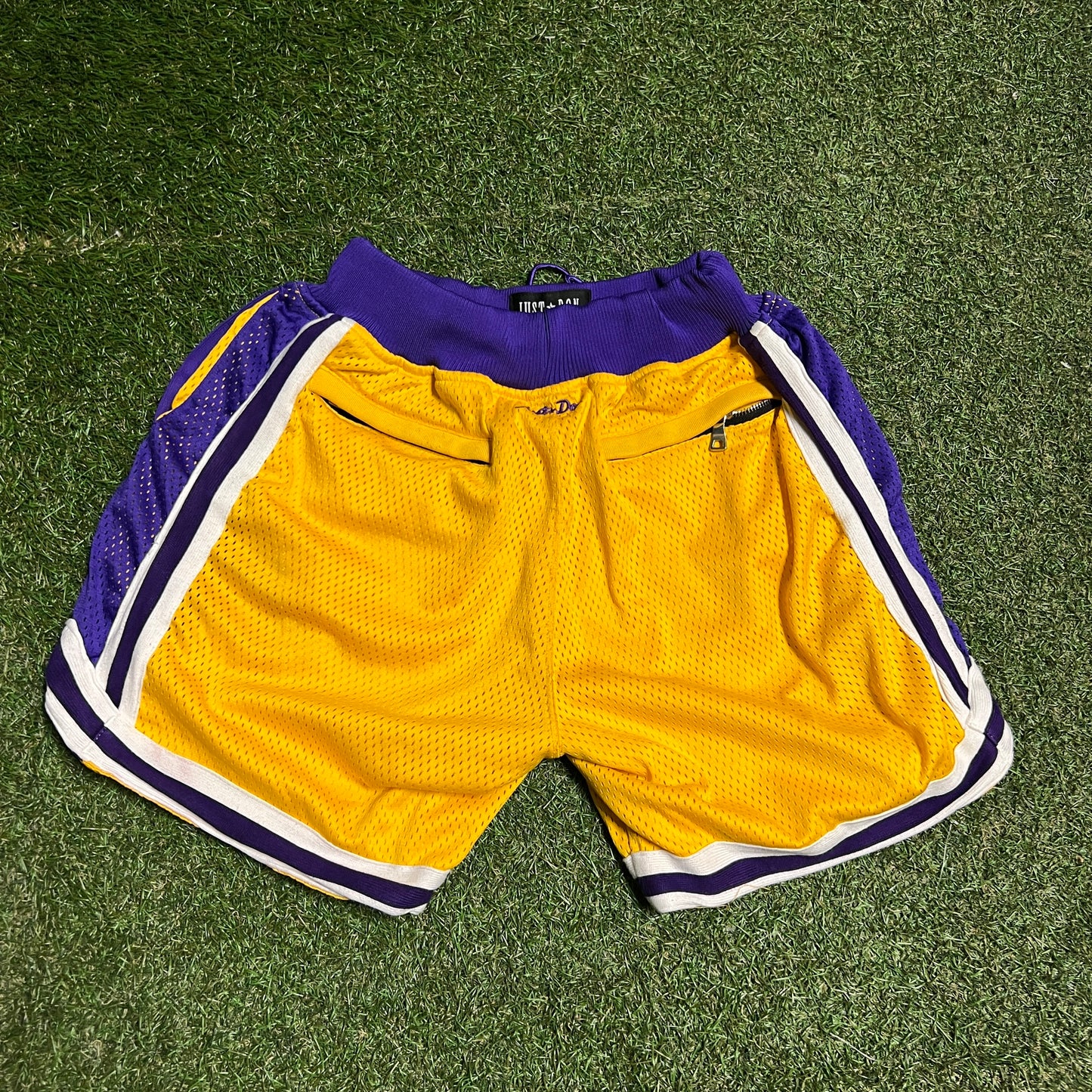 LA Lakers Just Don Yellow/Purple Shorts Size Medium USED v16512