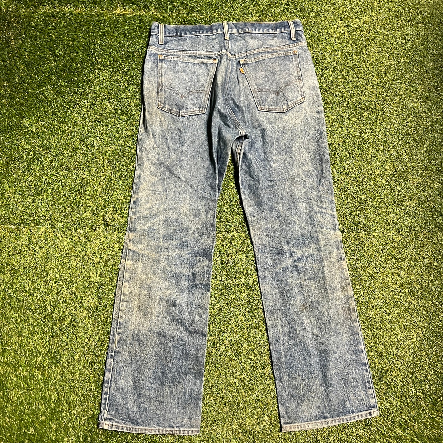 Levis 70s Big E Orange Tab Dark Blue Stained Jeans Size 32x30 USED v15893