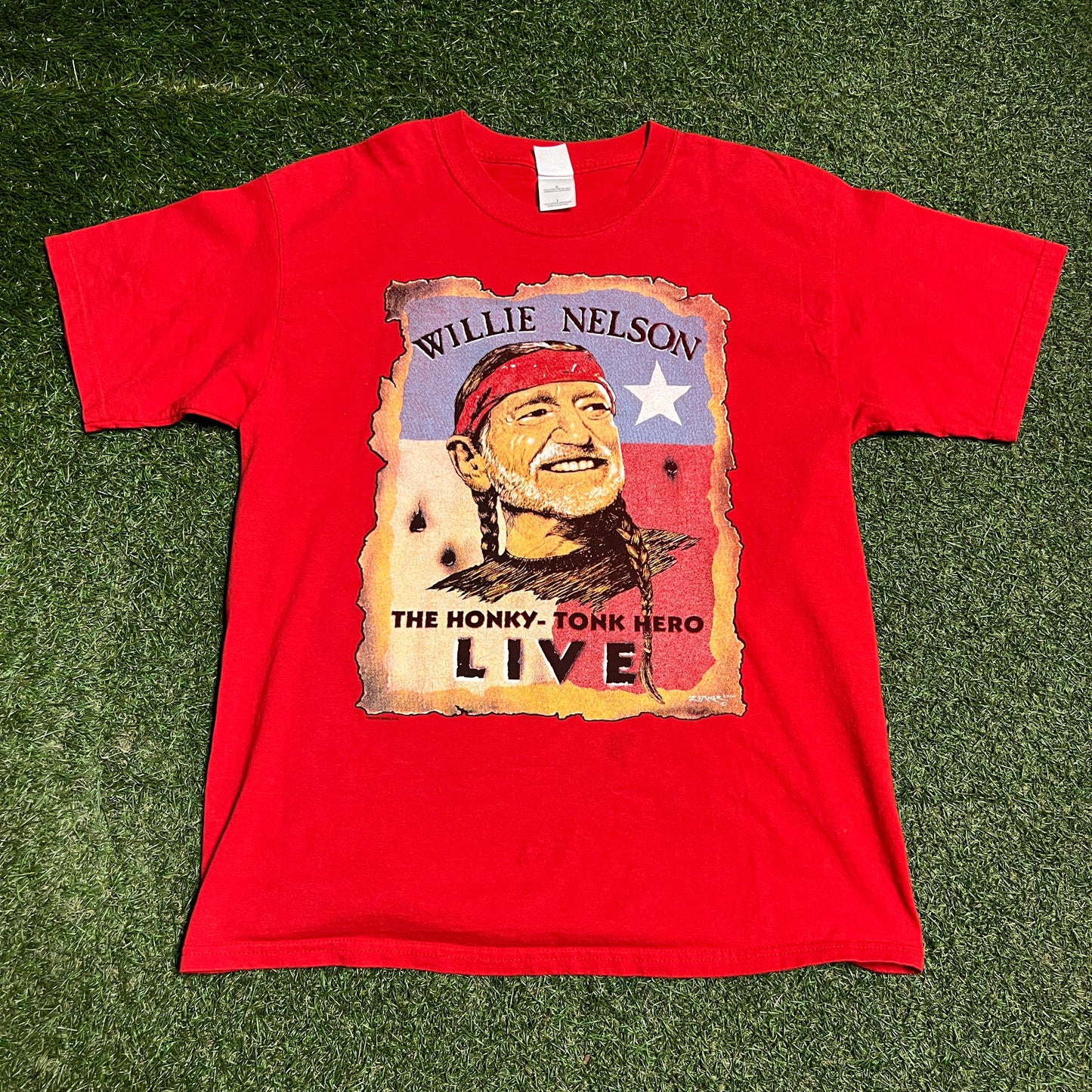 2005 Willie Nelson Honky Tonk Red Tee Size Large USED v16384