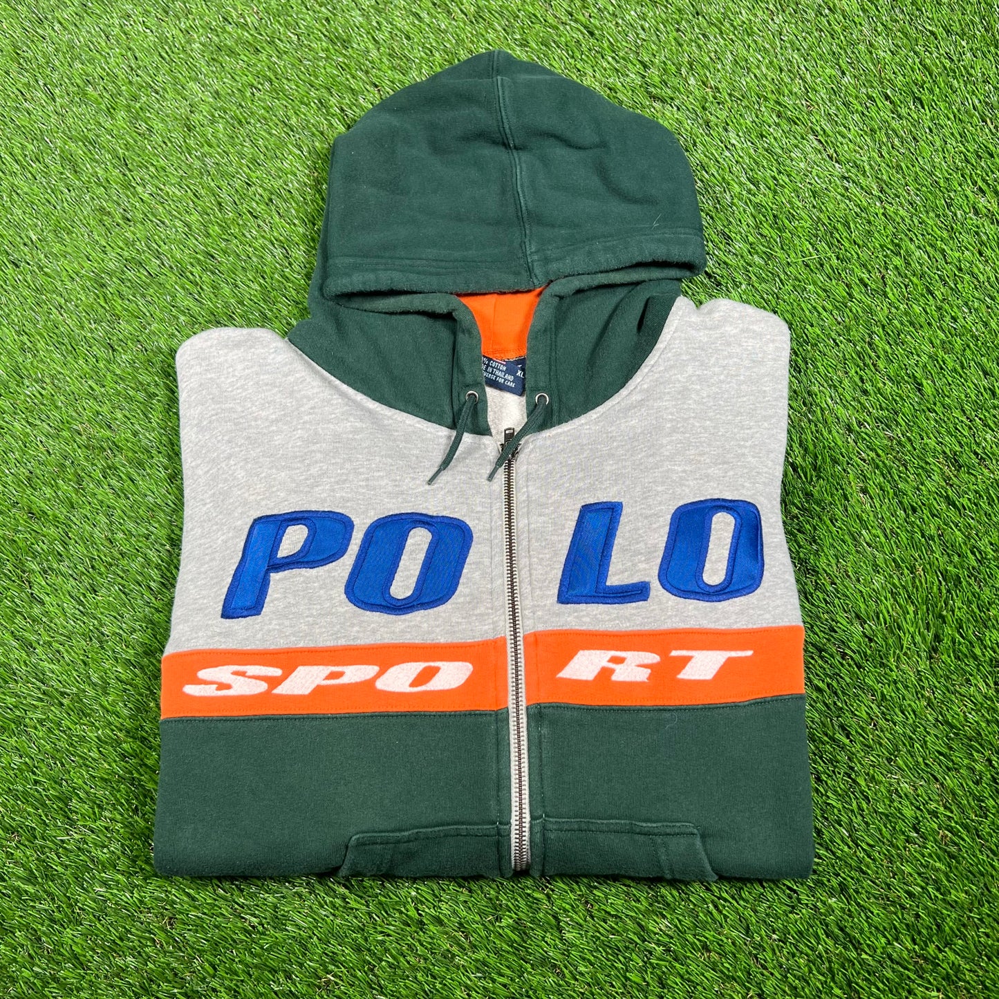 Y2K Polo Sport Grey/Green Hoodie Size XL USED v16850