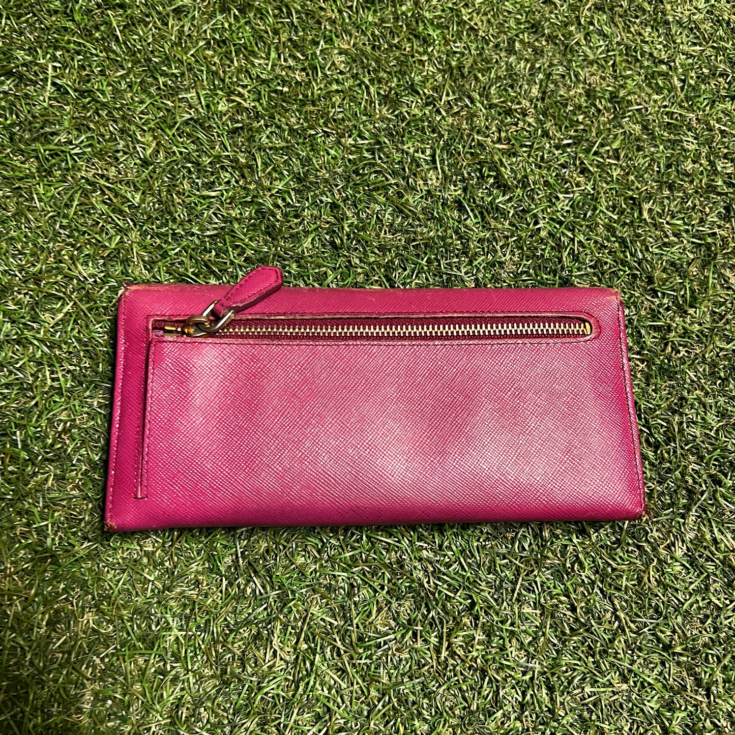 1990s Prada Saffiano Leather Long Pink Wallet USED x14077
