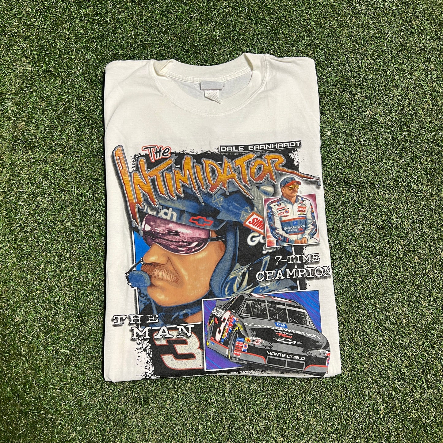 1990s Dale Earnhardt The Intimidator The Champ The Man White Tee Size Large USED v16267