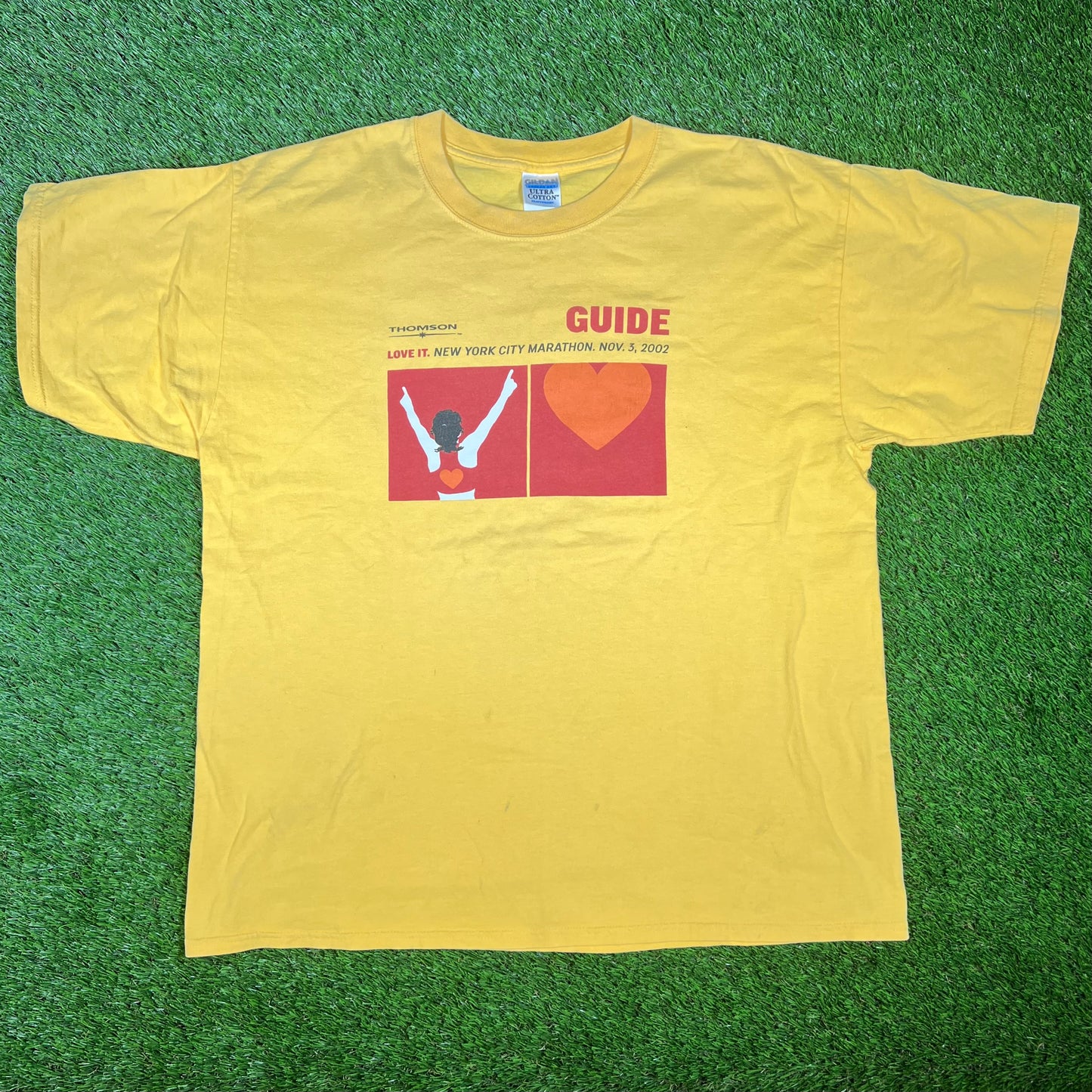 2002 New York City Marathon Yellow Tee Size XL USED v16551