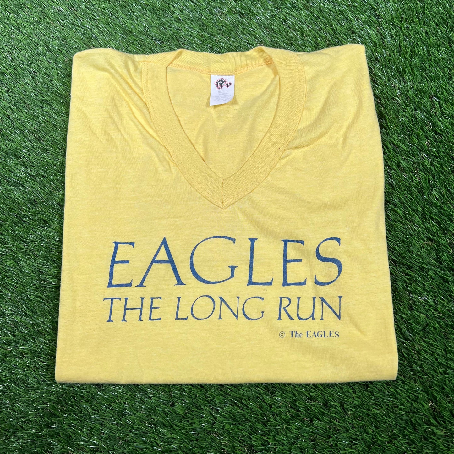 1980s Eagles The Long Run Yellow Tee Size Large USED v17087