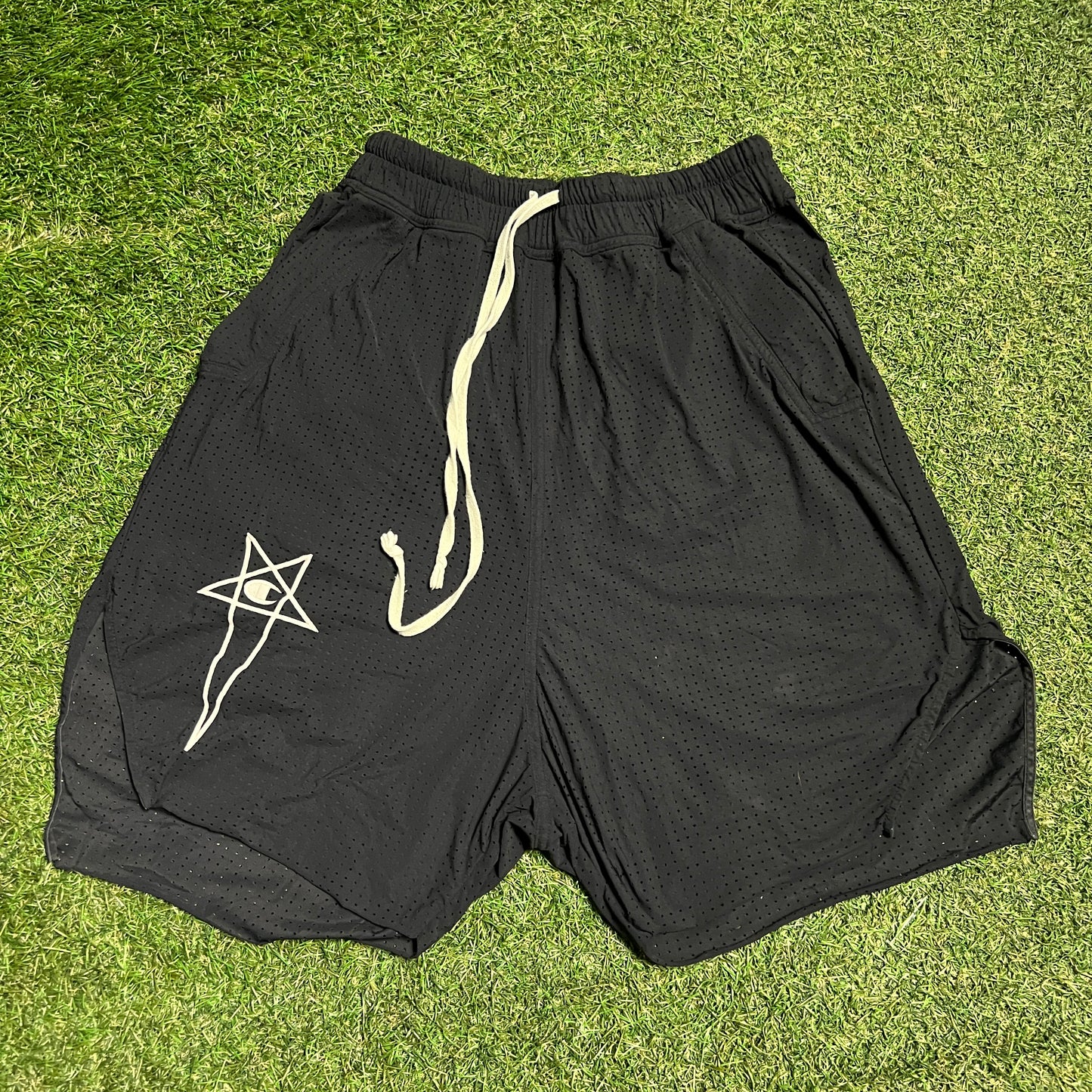 Rick Owens Champions Stitched Black Mesh Shorts Size Small USED x13725