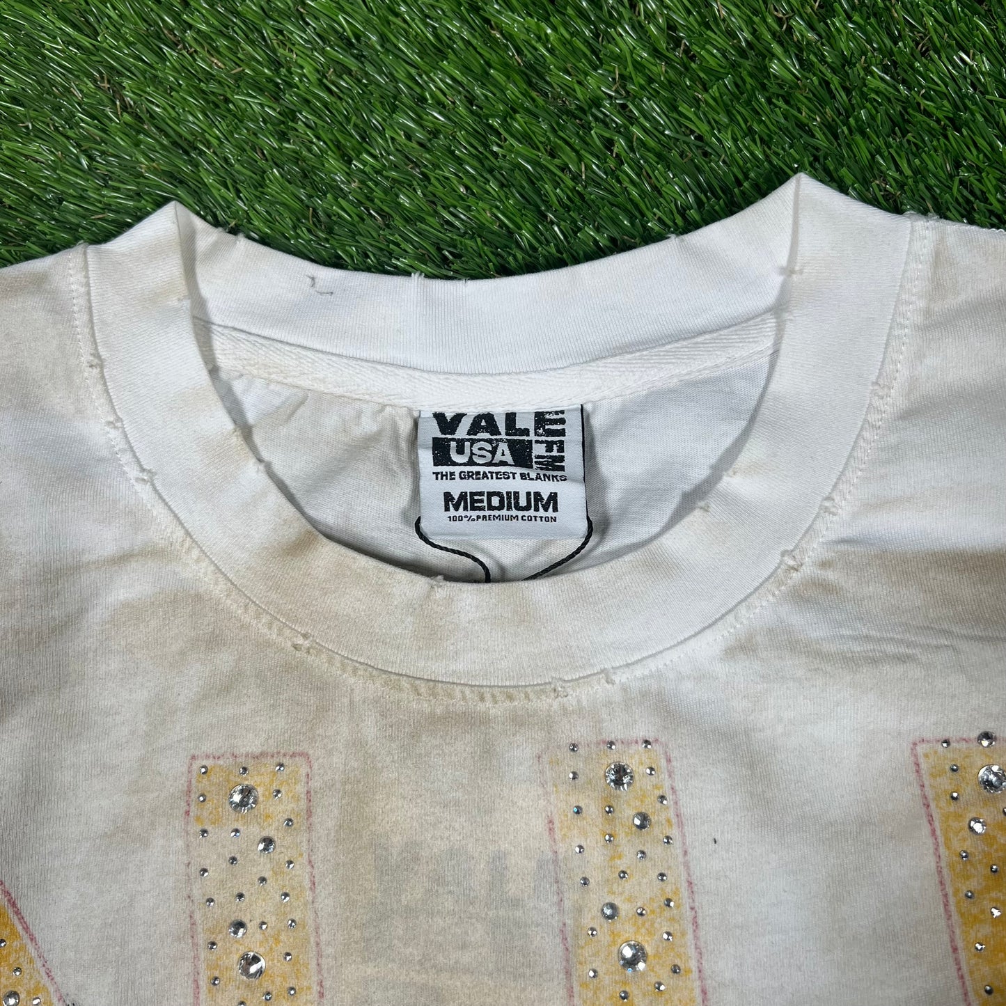 Vale Malcom X Rhinestone Cream Tee Size Medium NEW x15140