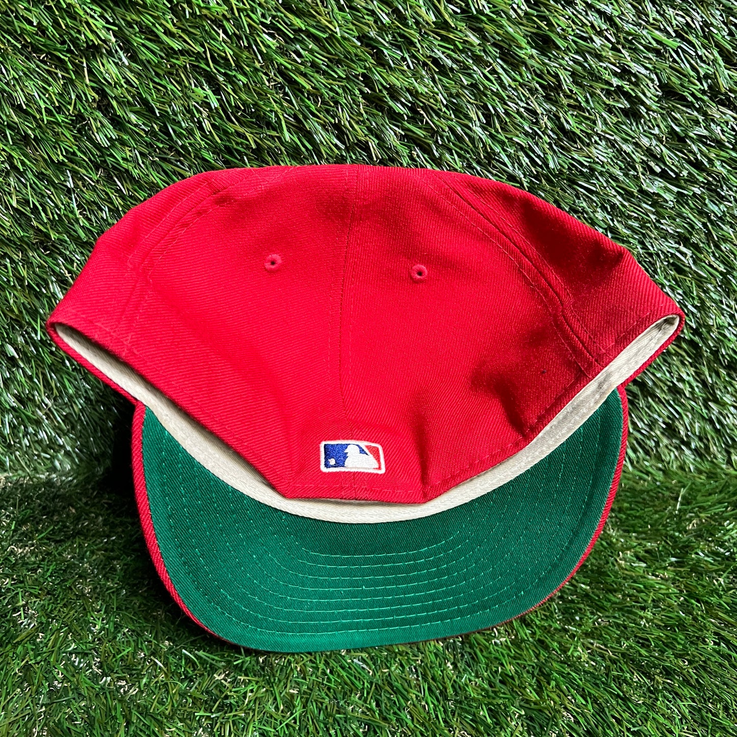 New Era Fear of God FOG White Logo Red Fitted Hat Size 7 1/2 USED x13834