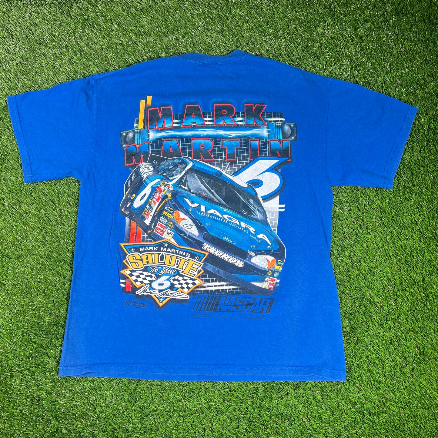 Y2K Mark Martin Vigra Blue Racing Tee Size Large USED v16718