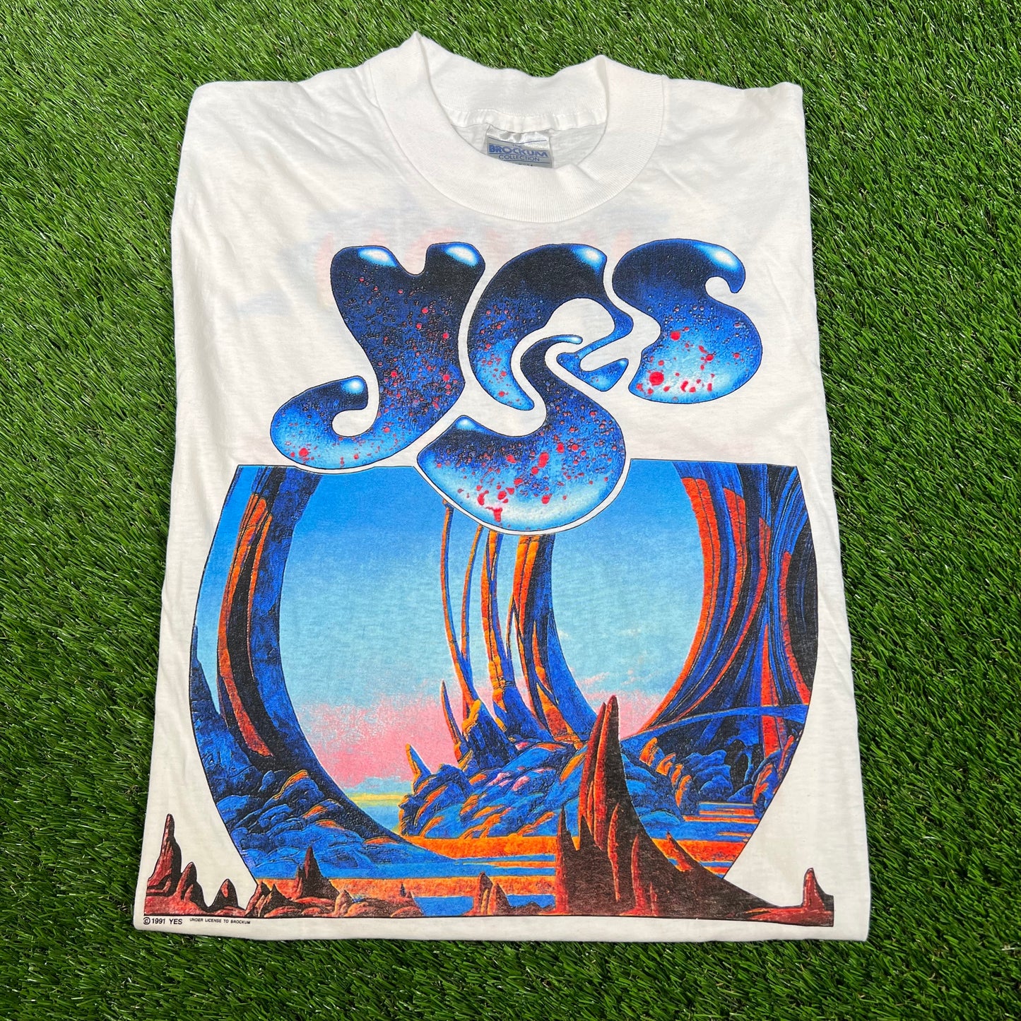 1991 YES Union Tour White Tee Size Large USED v16610