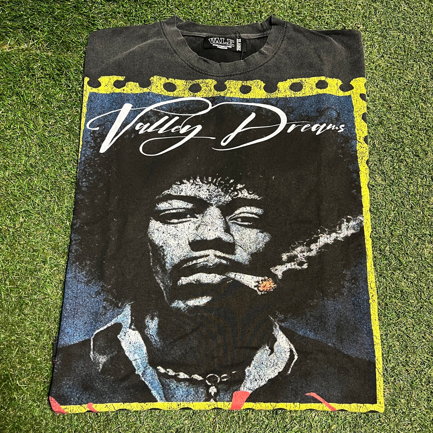 Vale Valley Dreams Jimi Hendrix Smoking Black Tee Size XL New x13832