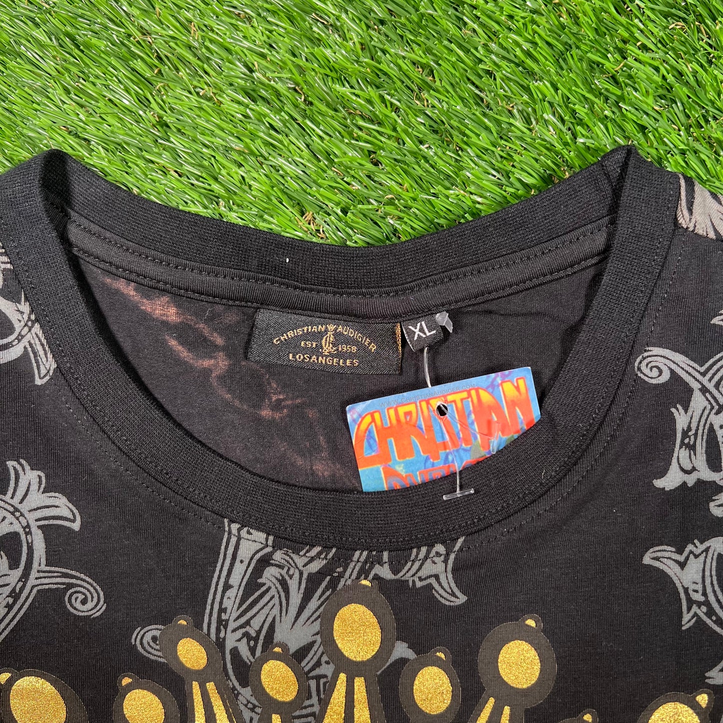 Christian Audigier Flaming Skull AOP Tee Size Small (tagged XL) NEW v18053