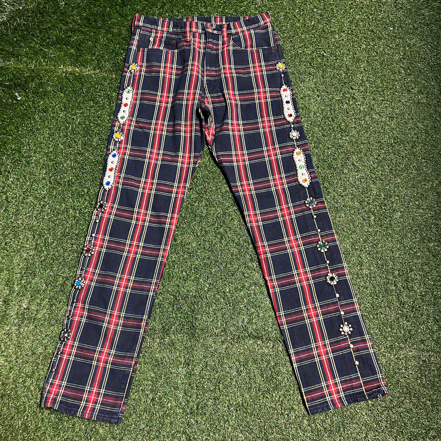 Kapital Plaid Studded Trousers Size 30 USED x14157