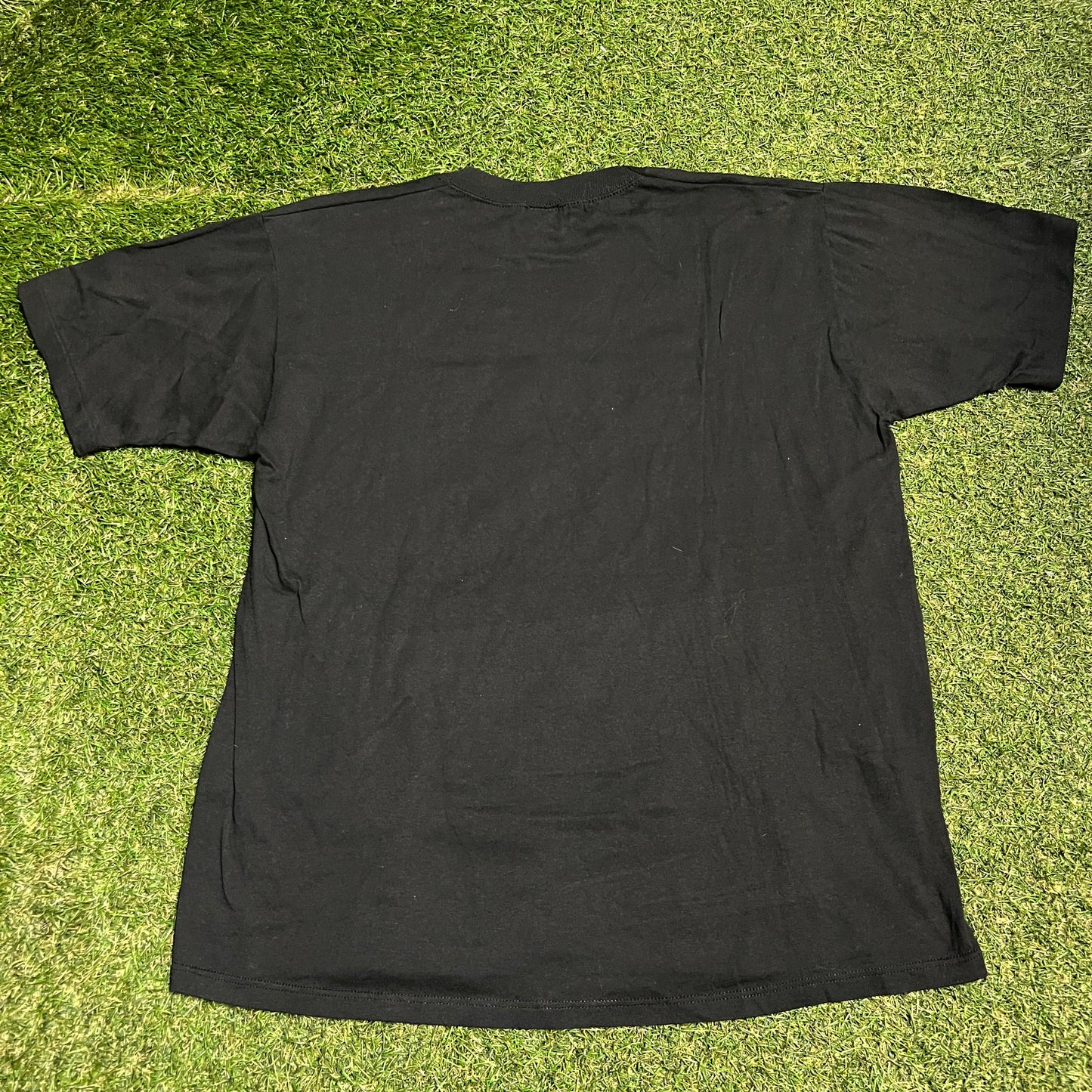 1990s Bootleg Chanel Gold Logo Jerzee Tag Black Tee Size XL USED v16056