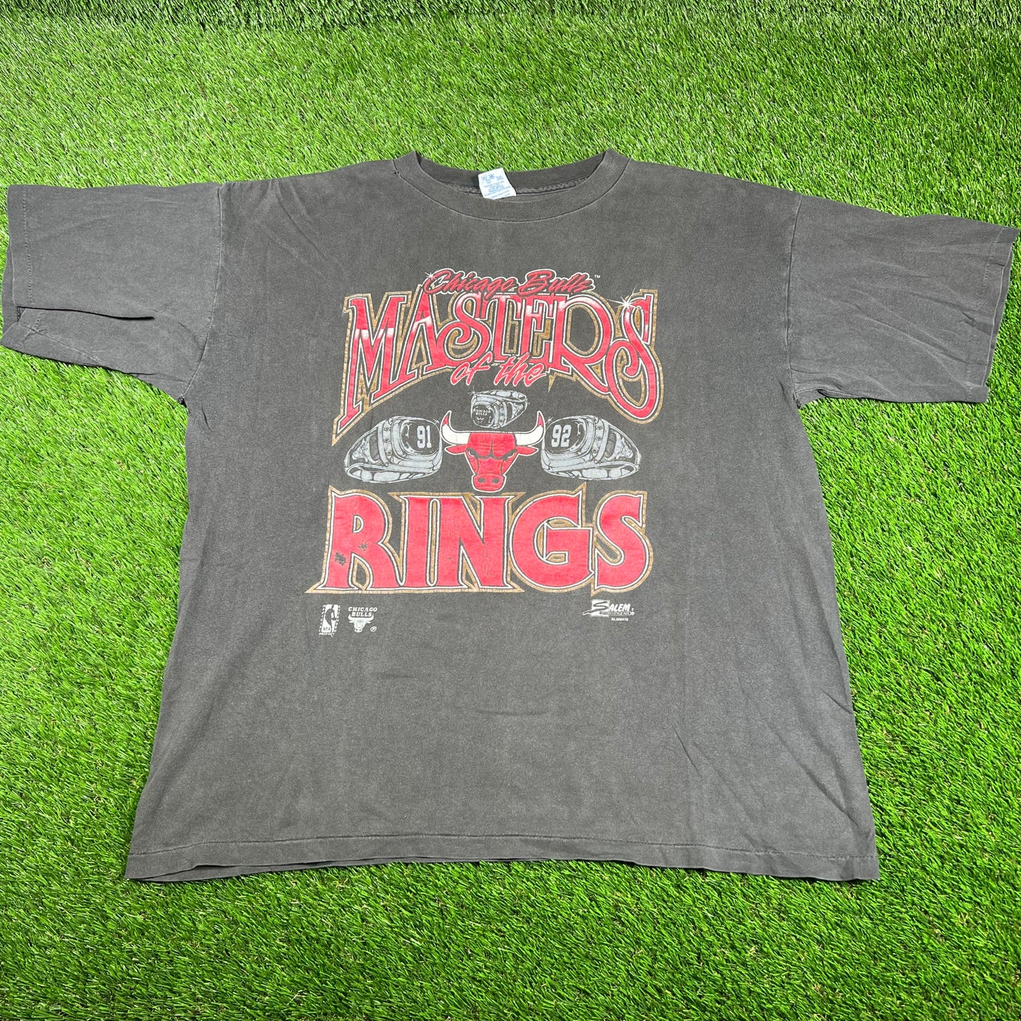 1992 Chicago Bulls Master of The Rings Black Tee Size XL USED v16730