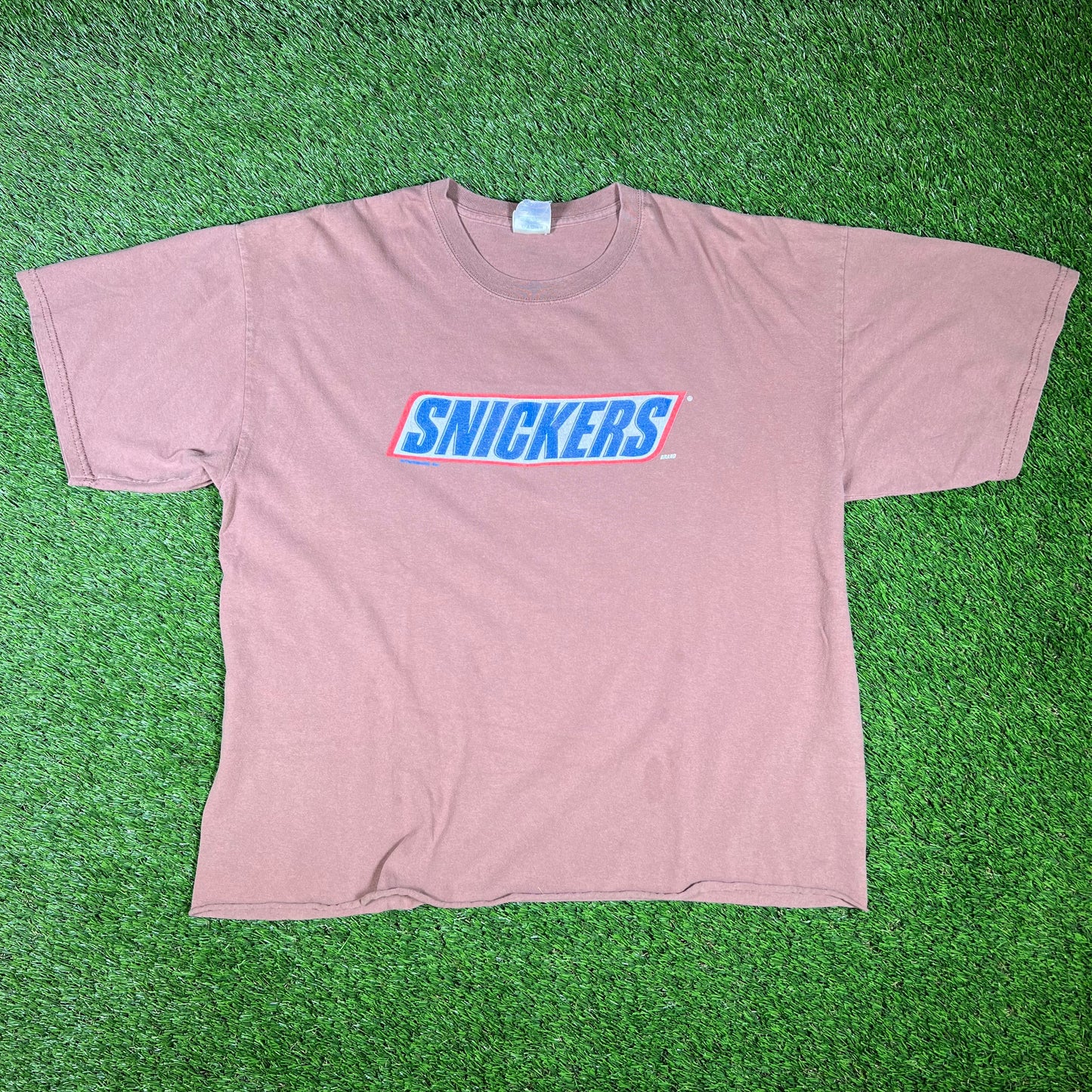 Y2K Snickers Promo Brown Cropped Tee Size XL USED v16583