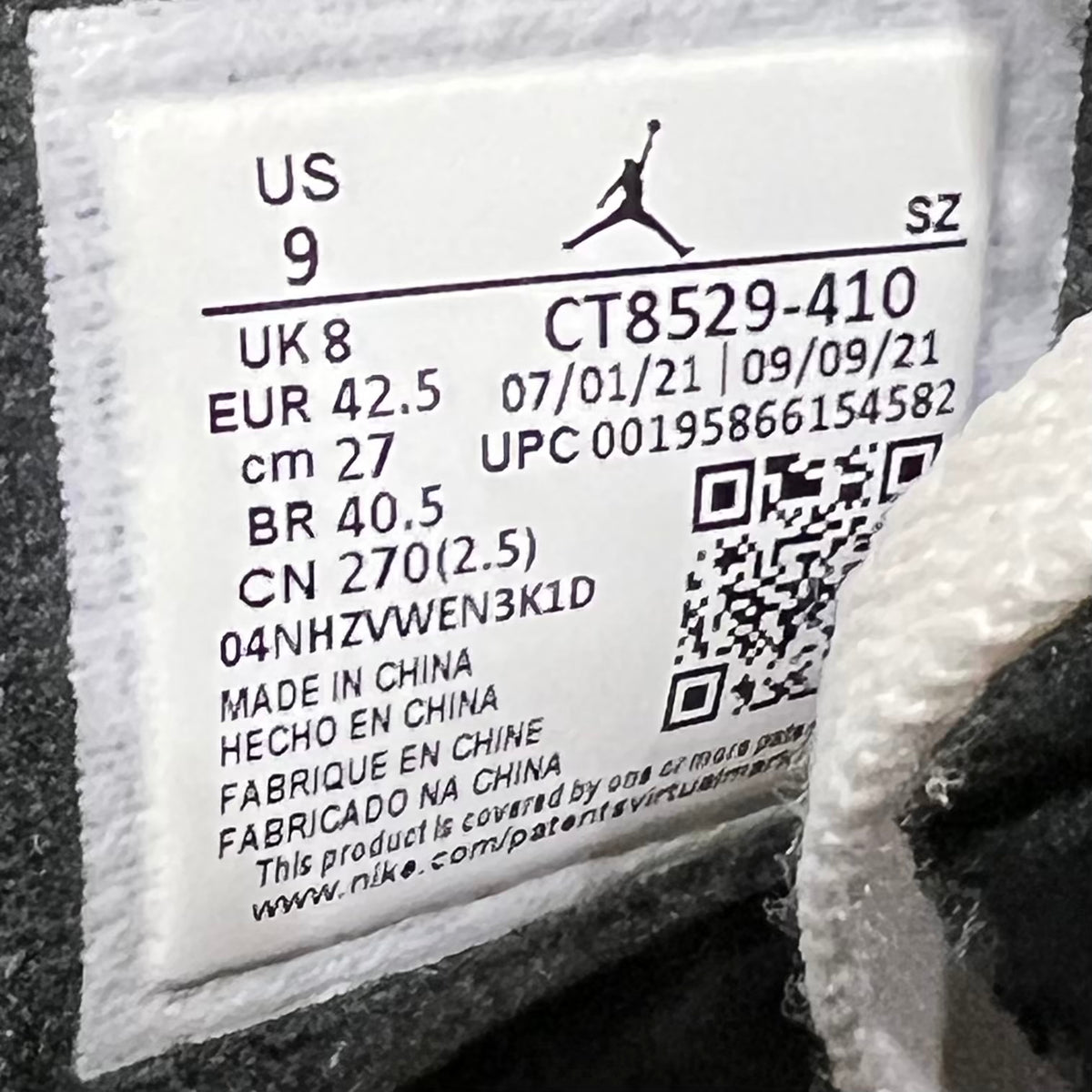 Jordan 6 UNC (2021) Size 9 USED s22986