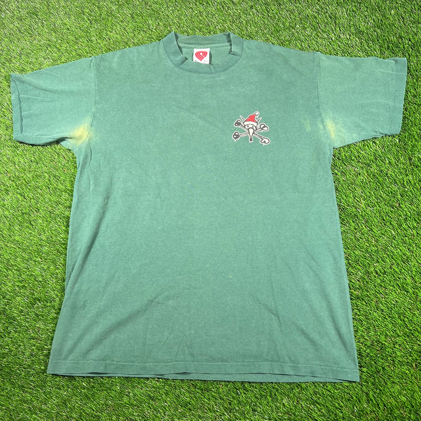 Y2K Powell Peralta Green Skeleton Santa Tee Size XL USED v16968