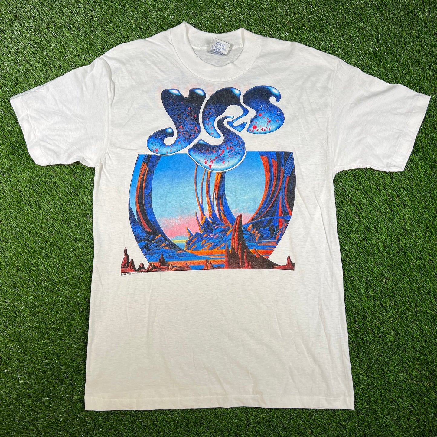 1991 YES Union Tour White Tee Size Large USED v16610