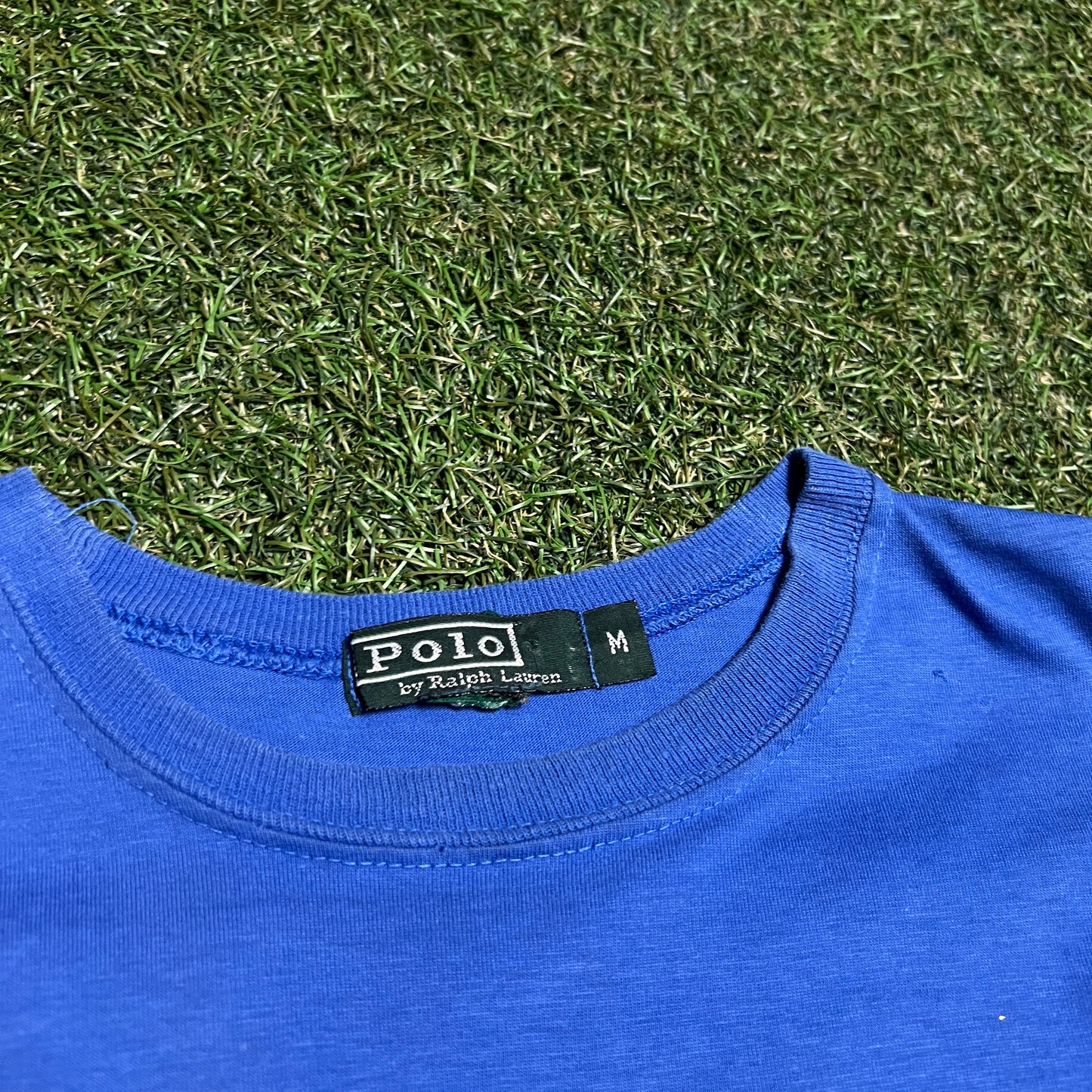 Y2K Polo Ralph Lauren Blue Pocket Tee Size Medium USED v16401