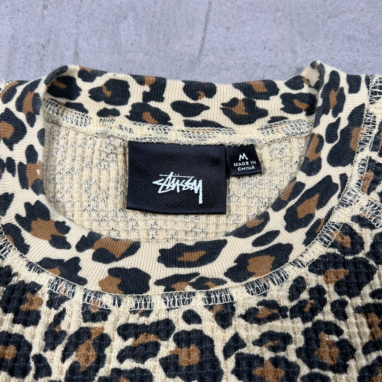 Stussy Leopard Print Thermal Longsleeve Size Medium USED x18299
