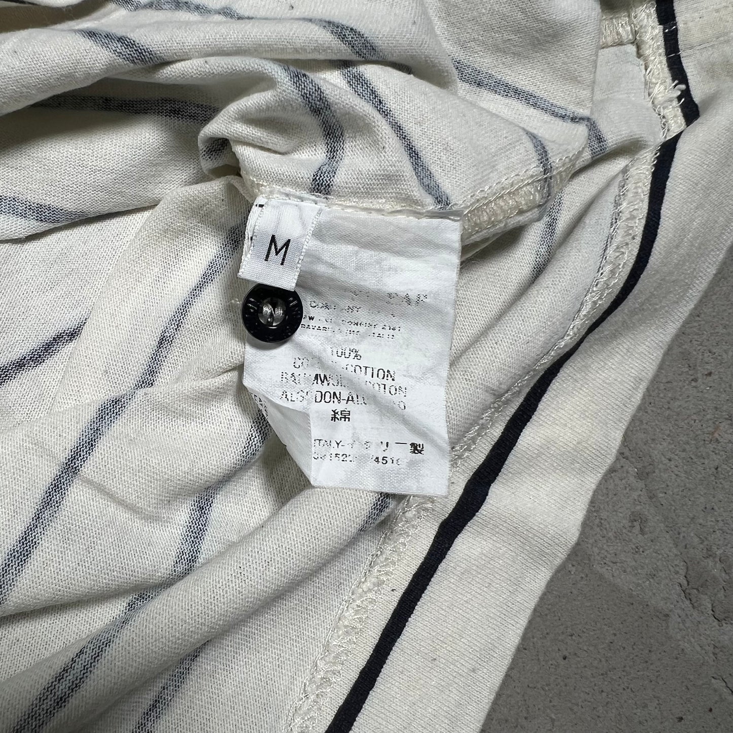 1990s Stone Island White Striped Blue Sleeve Polo Longsleeve Size Medium USED x18316