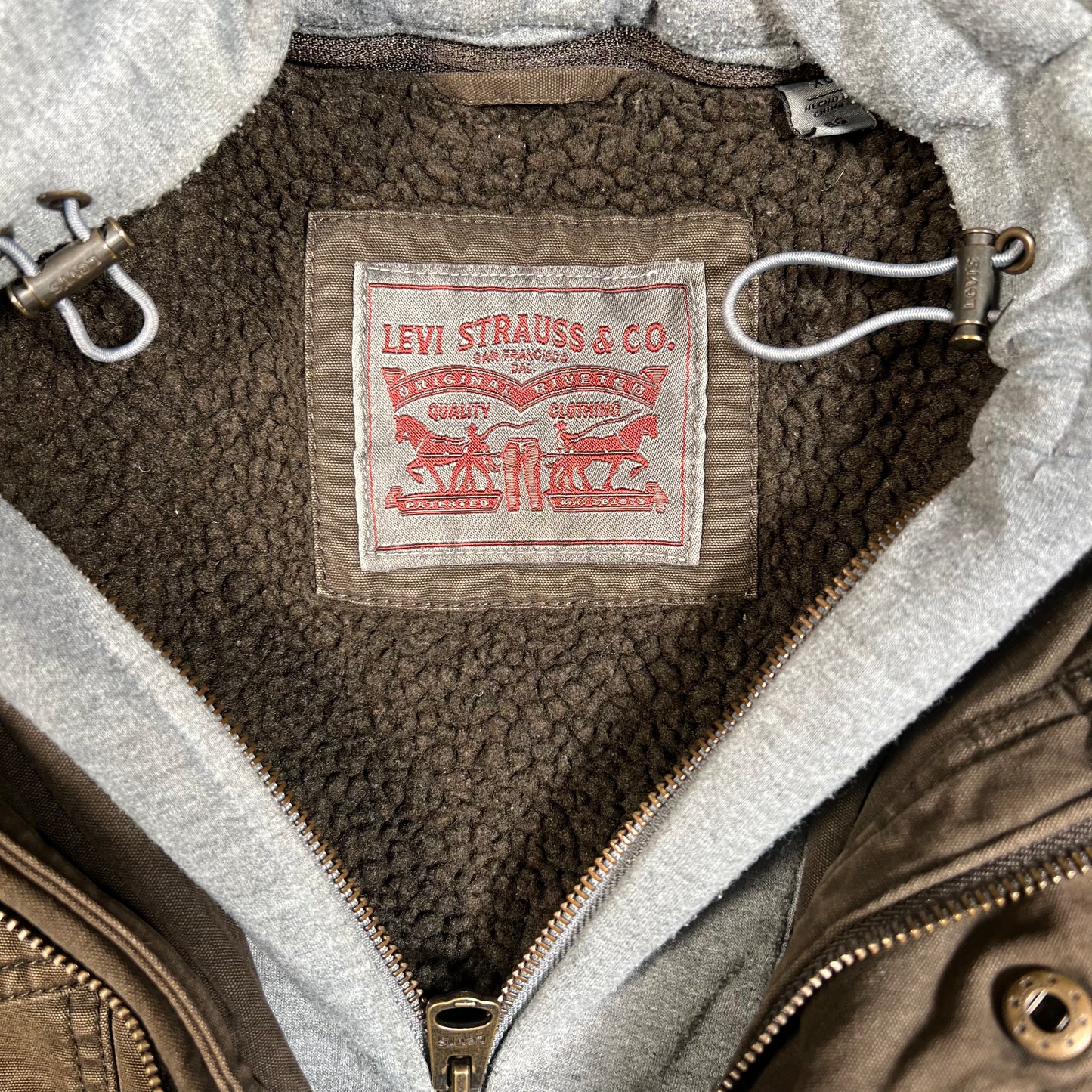 Levis Removable Hood Olive Green Jacket Size XL USED v19628