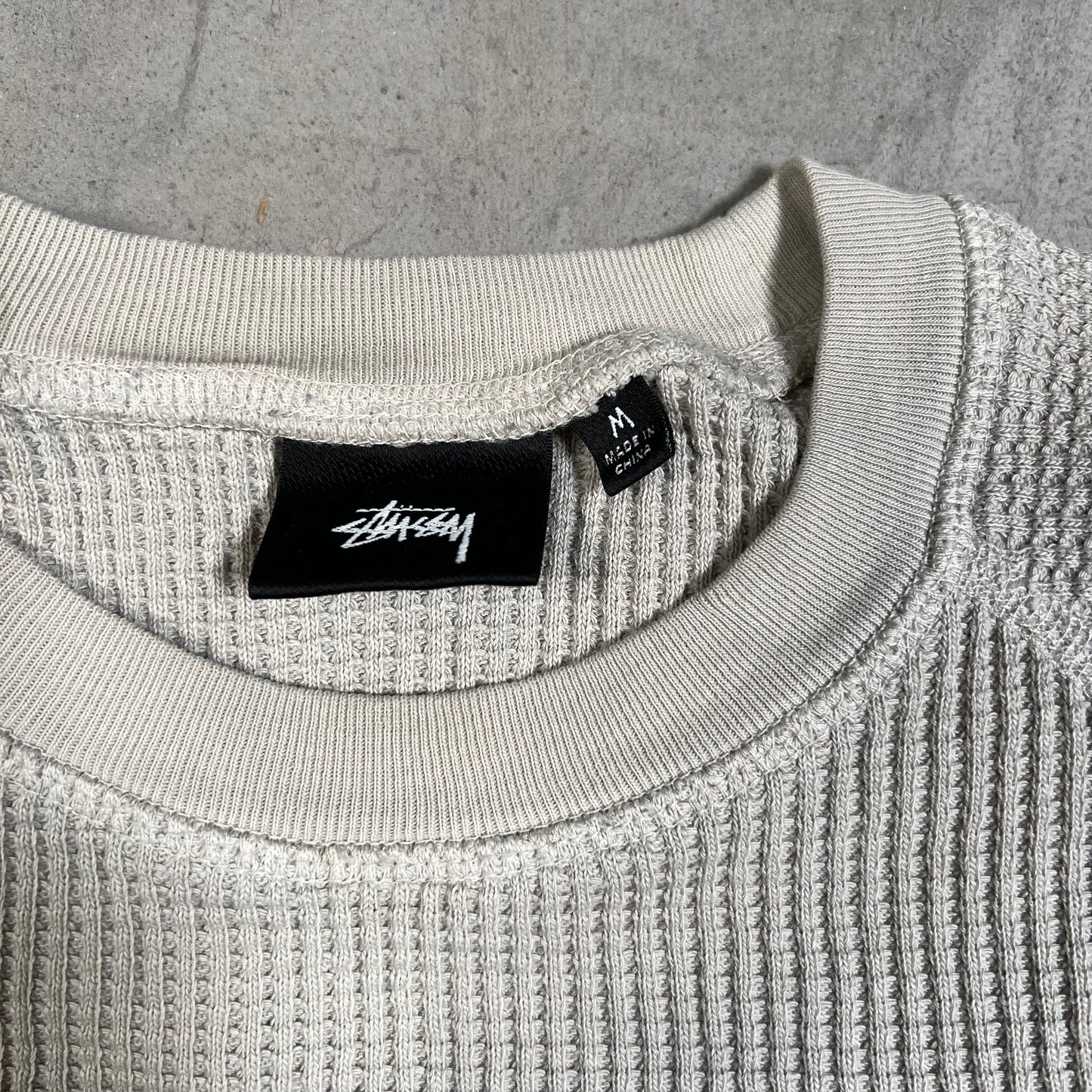 Stussy Thermal Waffle Knit Cement Longsleeve Size Medium USED x17743