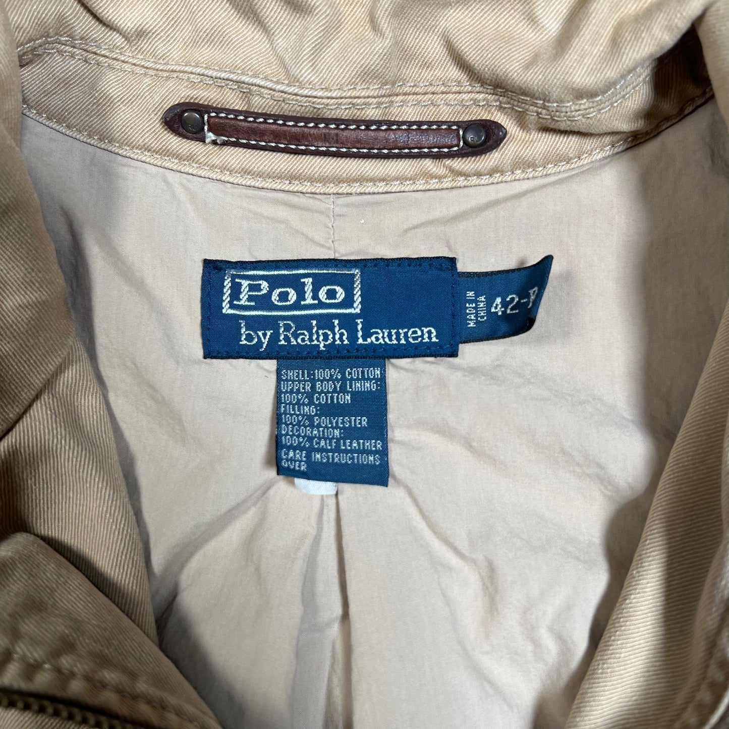 Polo Ralph Lauren Canvas Leather Country Hunting Tan Jacket Size Large USED v19560
