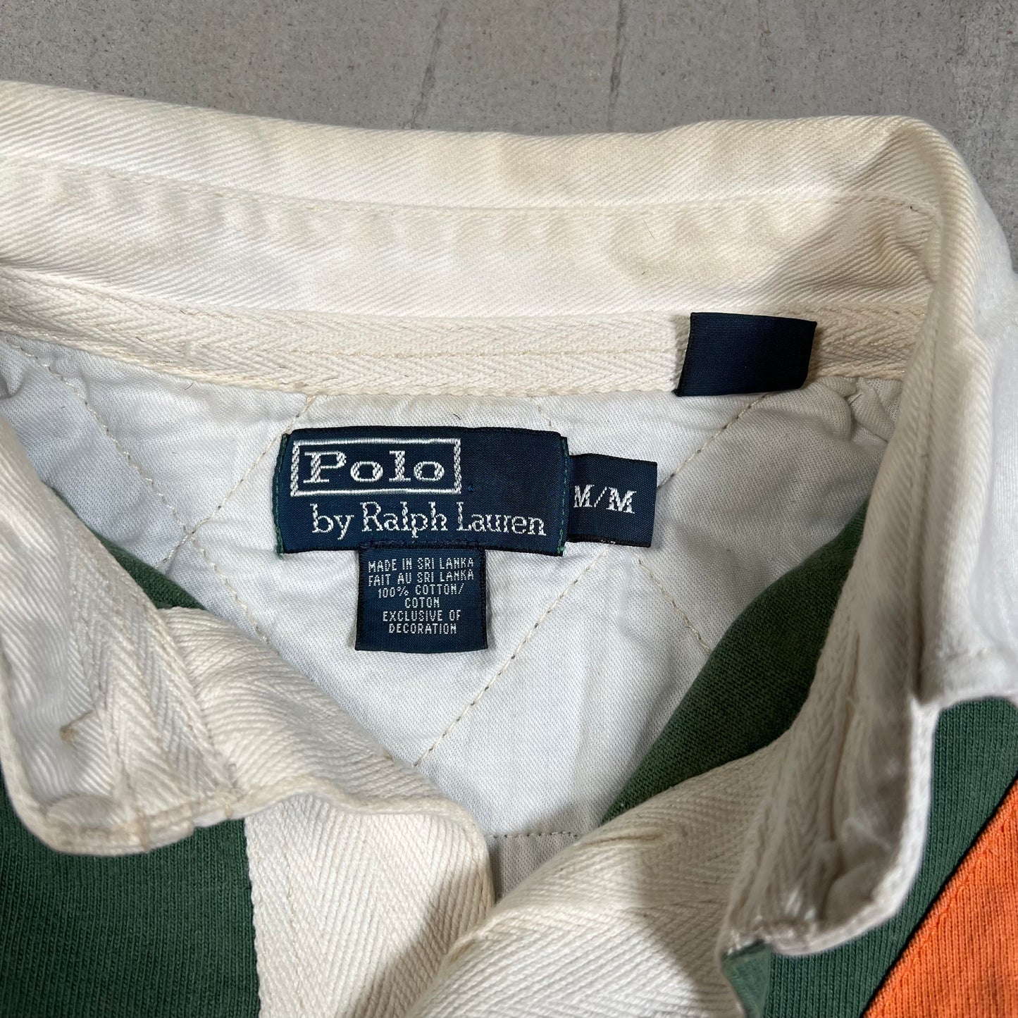 Y2K Polo Ralph Lauren Orange Green Crest Polo Longsleeve Size Medium USED v19637
