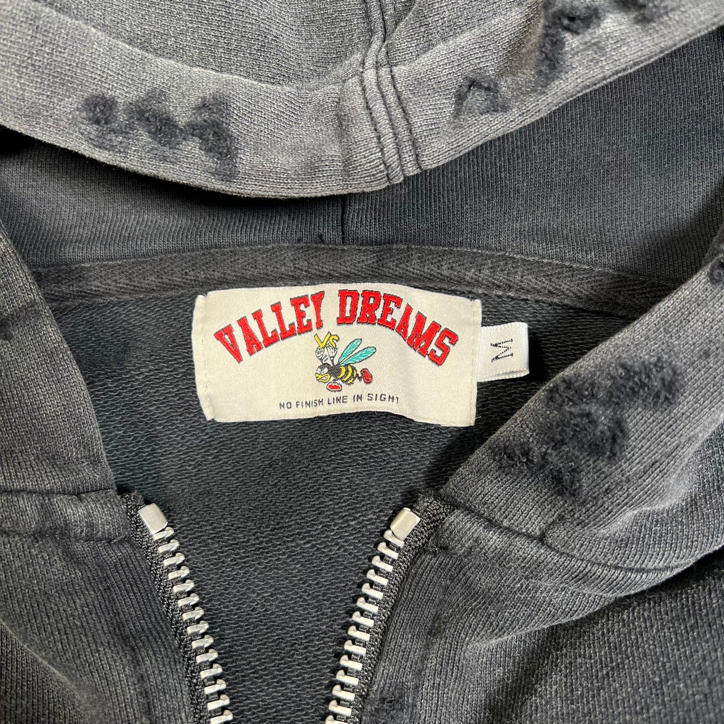 Vale Sport Washed Black Zip Up Hoodie Size Medium USED x17724