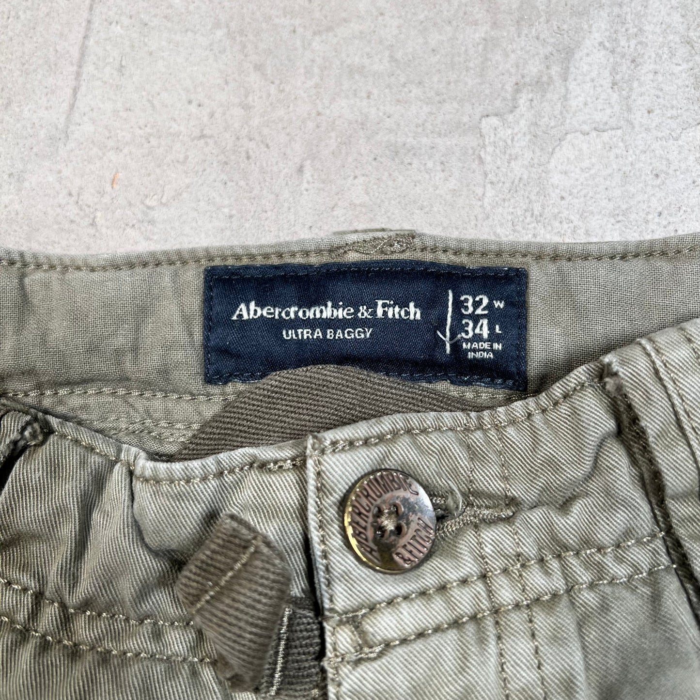 Y2K Abercrombie and Fitch Olive Green Heavyweight Cargo Pants Size 32 USED v19676