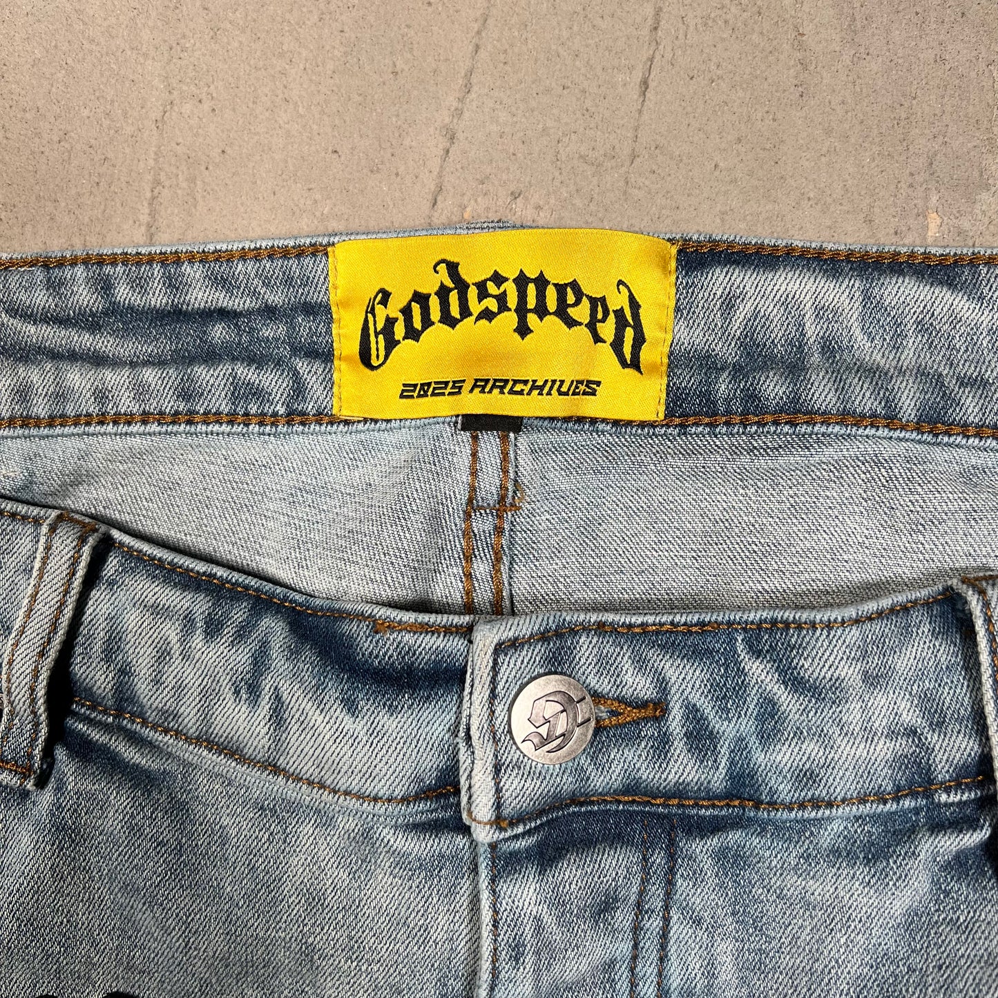 Godspeed Patchwork Blue Denim Jean Jhorts Size 36 USED x17787