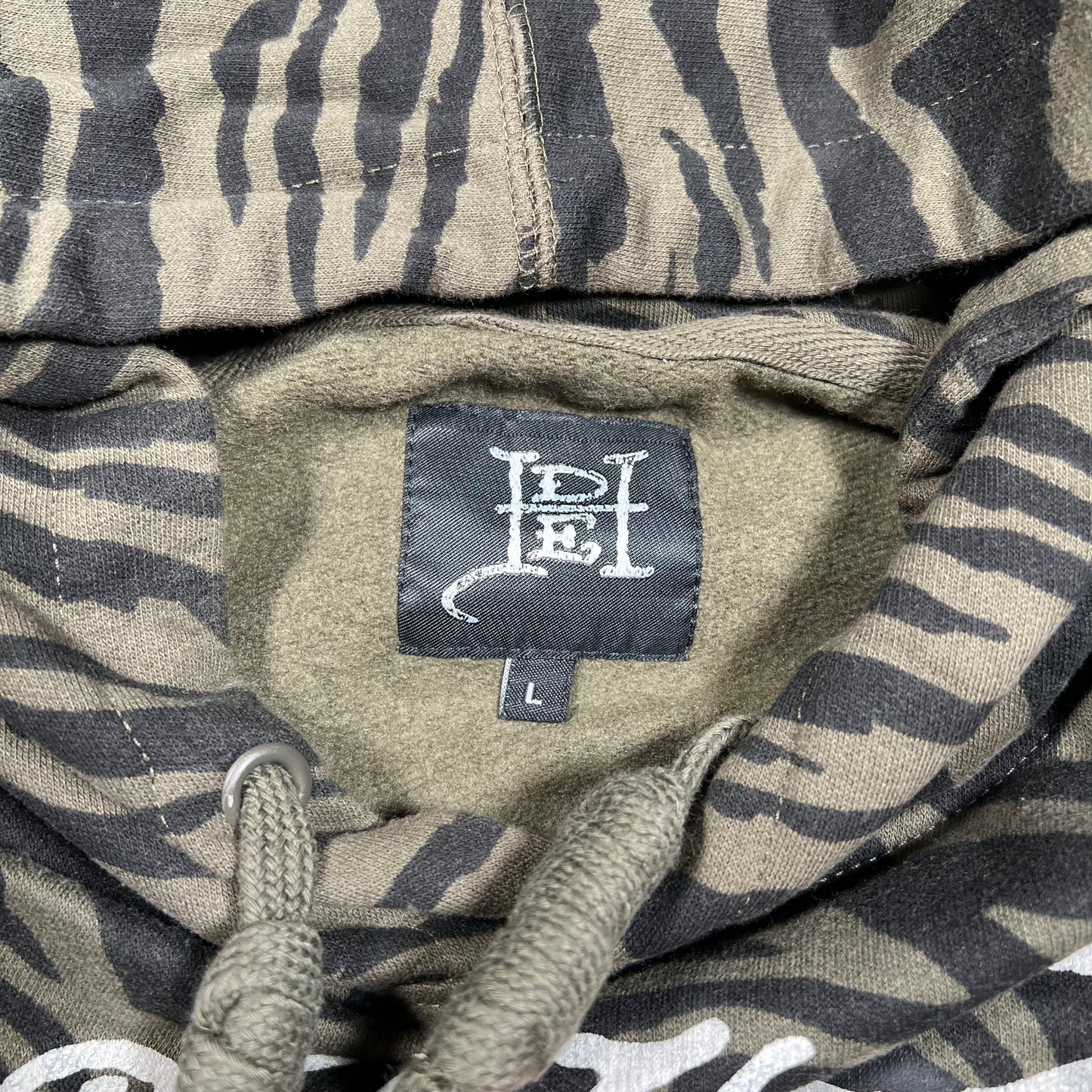 Y2K Ed Hardy Tiger Print Green Camo Hoodie Size Large USED x17894