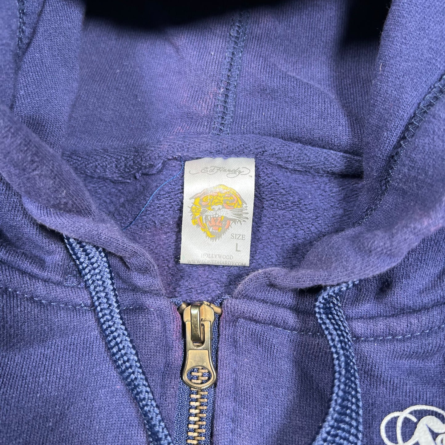 Y2K Ed Hardy Los Angeles Don Navy Blue Zip Up Hoodie Size Large USED x17895