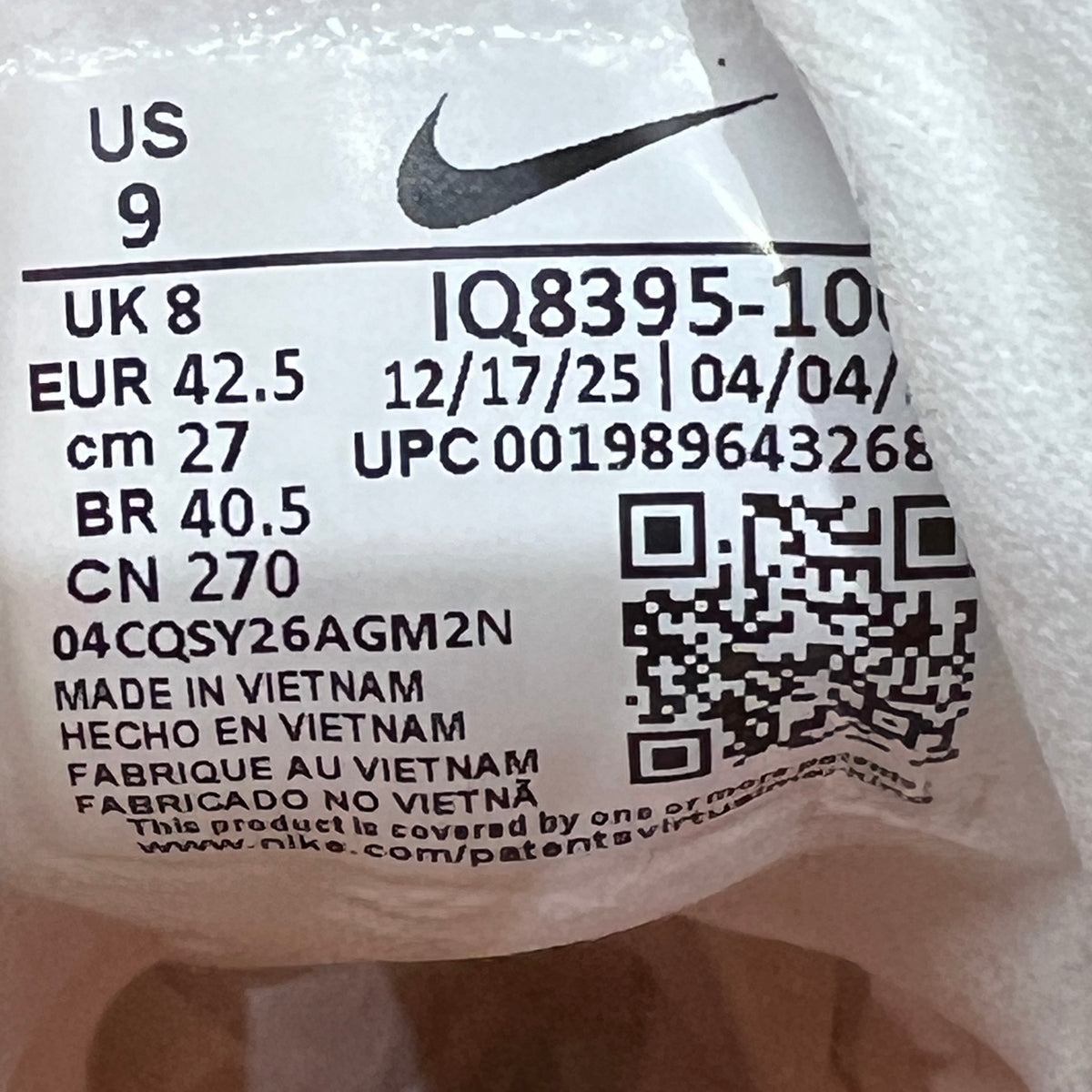 Nike SB Air Max 95 World Cup Sail (2026) Size 9 USED s23334