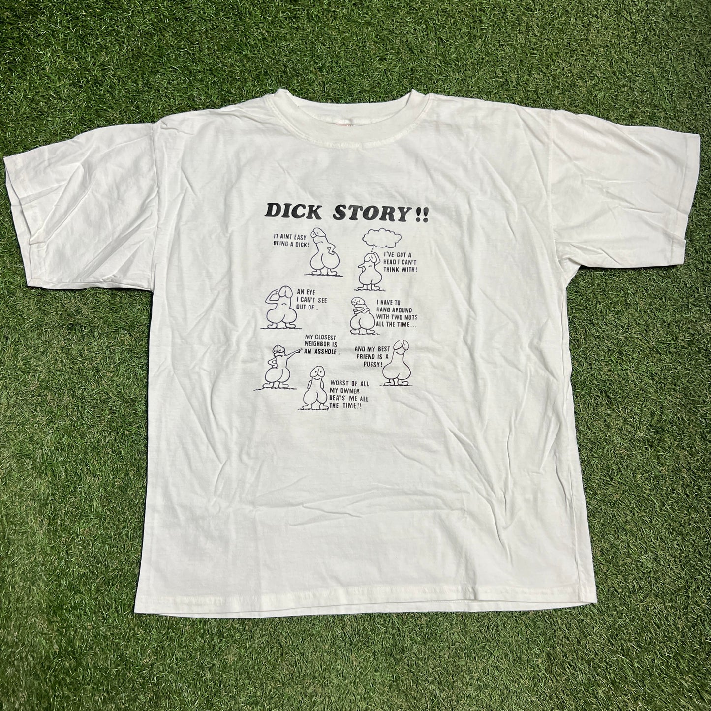 1990s Dick Story White Tee Size XXL USED v9986