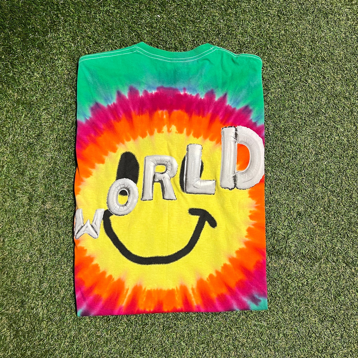 Travis Scott Astroworld Smiley Tie Dye Tee Size XL USED x13312