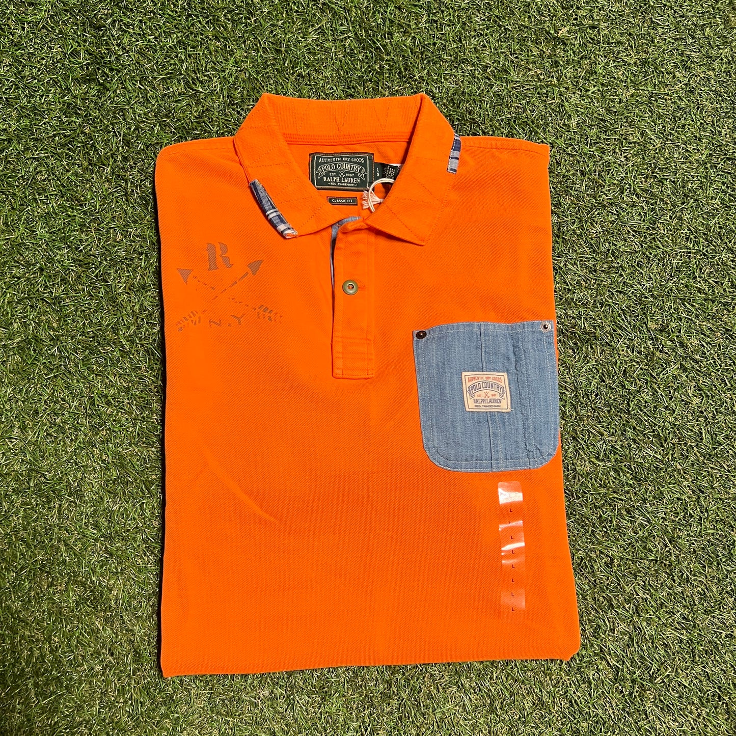 Polo ralph Lauren Orange Polo Denim Pocket Tee Size Large New V14080