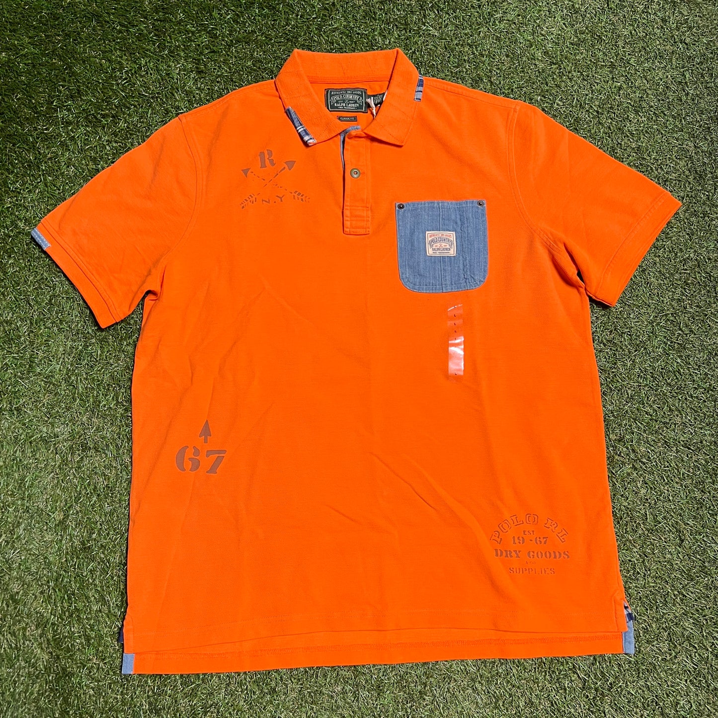 Polo ralph Lauren Orange Polo Denim Pocket Tee Size Large New V14080