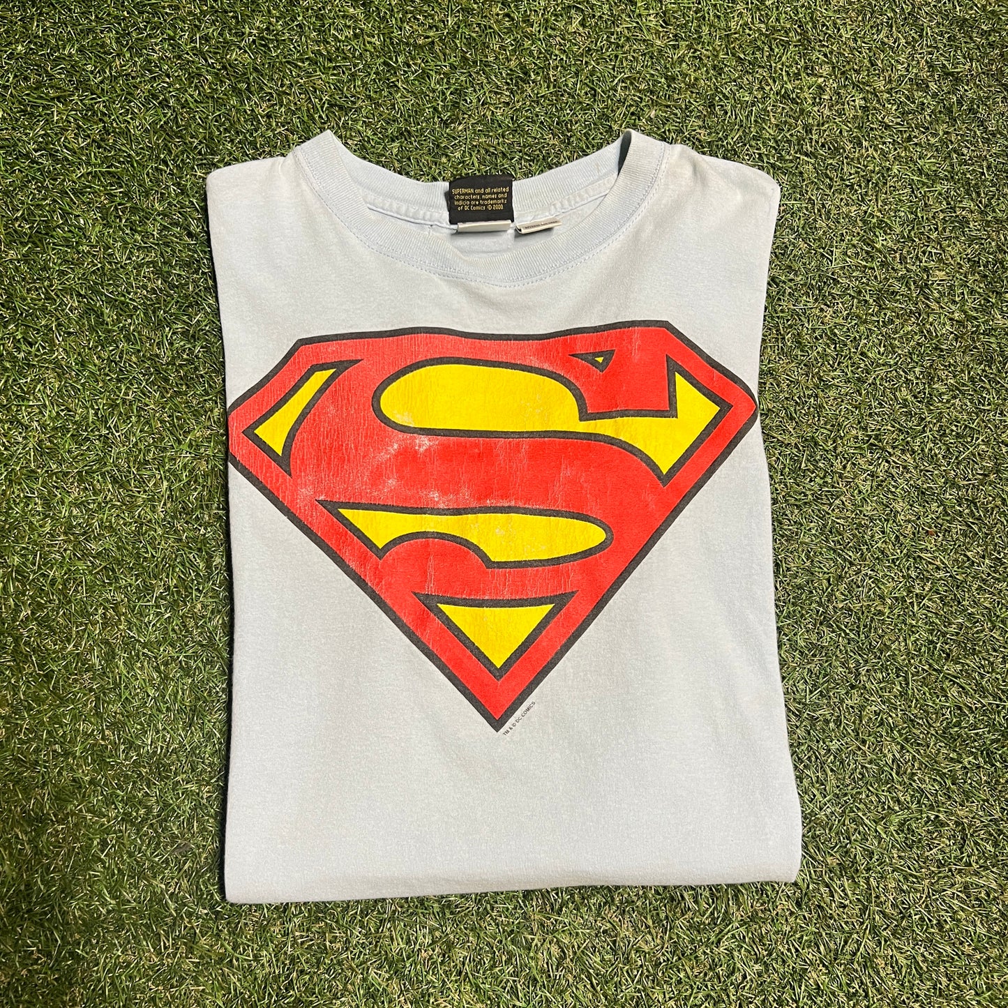 Superman 2000 Logo Light Blue Tee Size XL USED v6390