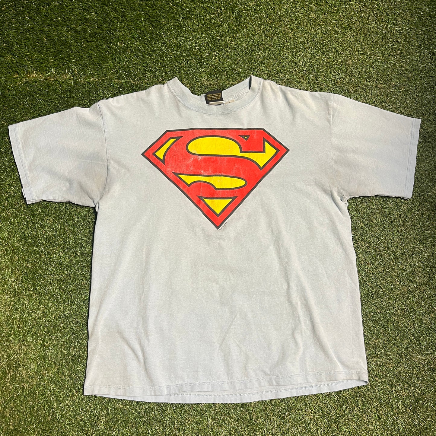 Superman 2000 Logo Light Blue Tee Size XL USED v6390